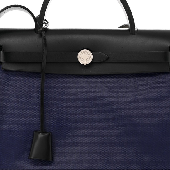 HERMES Berline Vache Hunter Herbag Zip PM 31 Black Bleu Encre Coated Canvas RARE - Picture 6 of 14